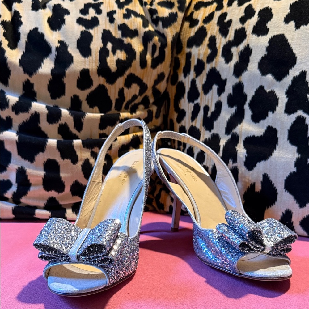 Kate Spade Glittering Silver Bow Heels